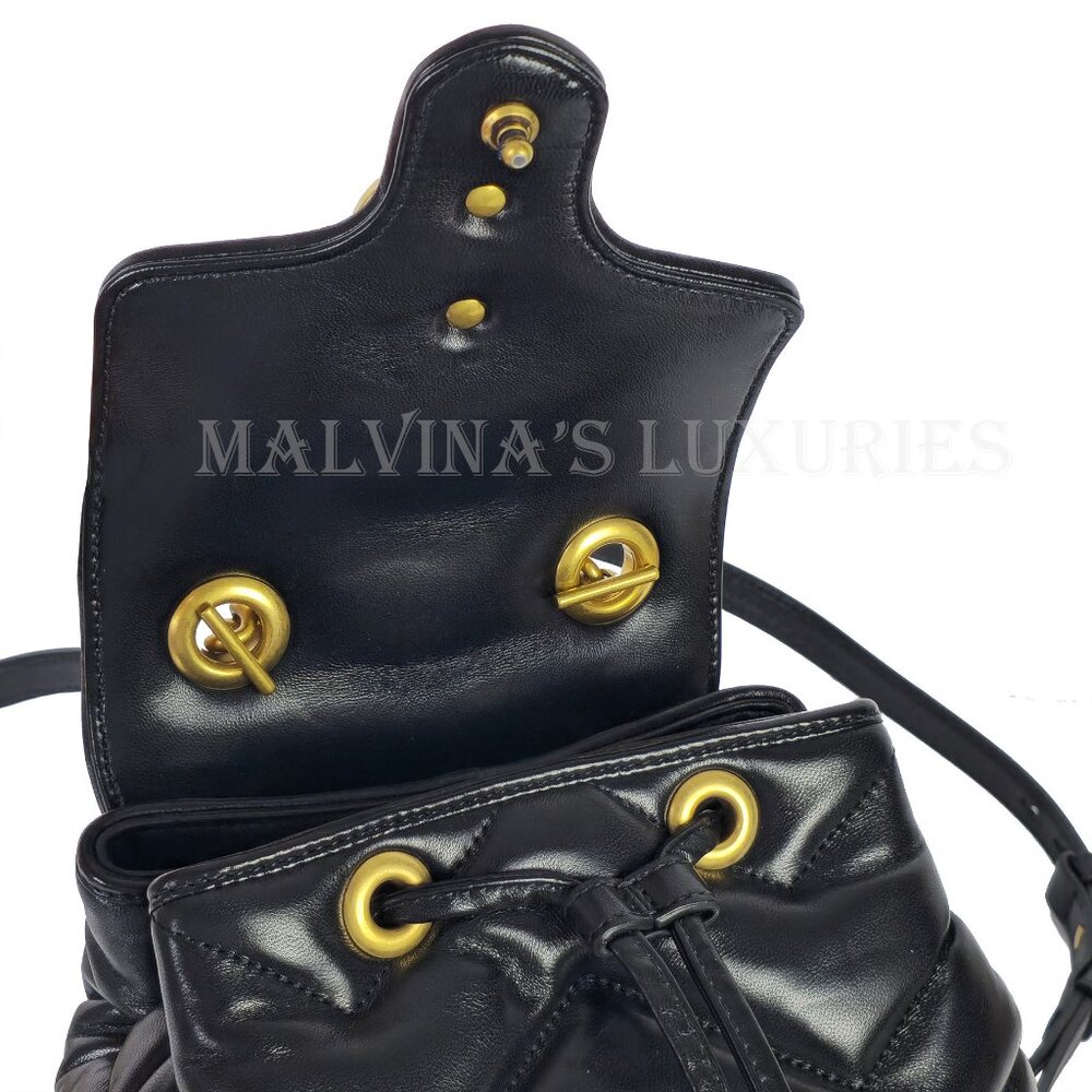 GUCCI BAG 777253 GG MARMONT LOGO BACKPACK BLACK QUILTED LEATHER - Picture 13 of 16